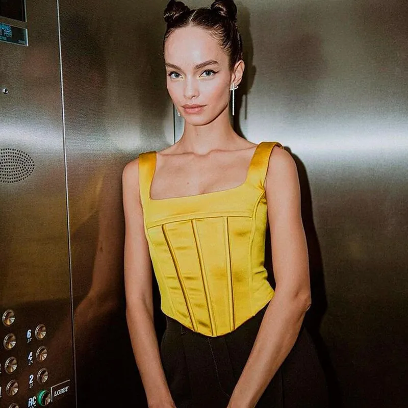 Wjczt Y2K Satin Top Women Corset Tube Tops Square Collar Sleeveless Blouses Summer Veat Sexy Streetwear Elegant Lady T-shirt