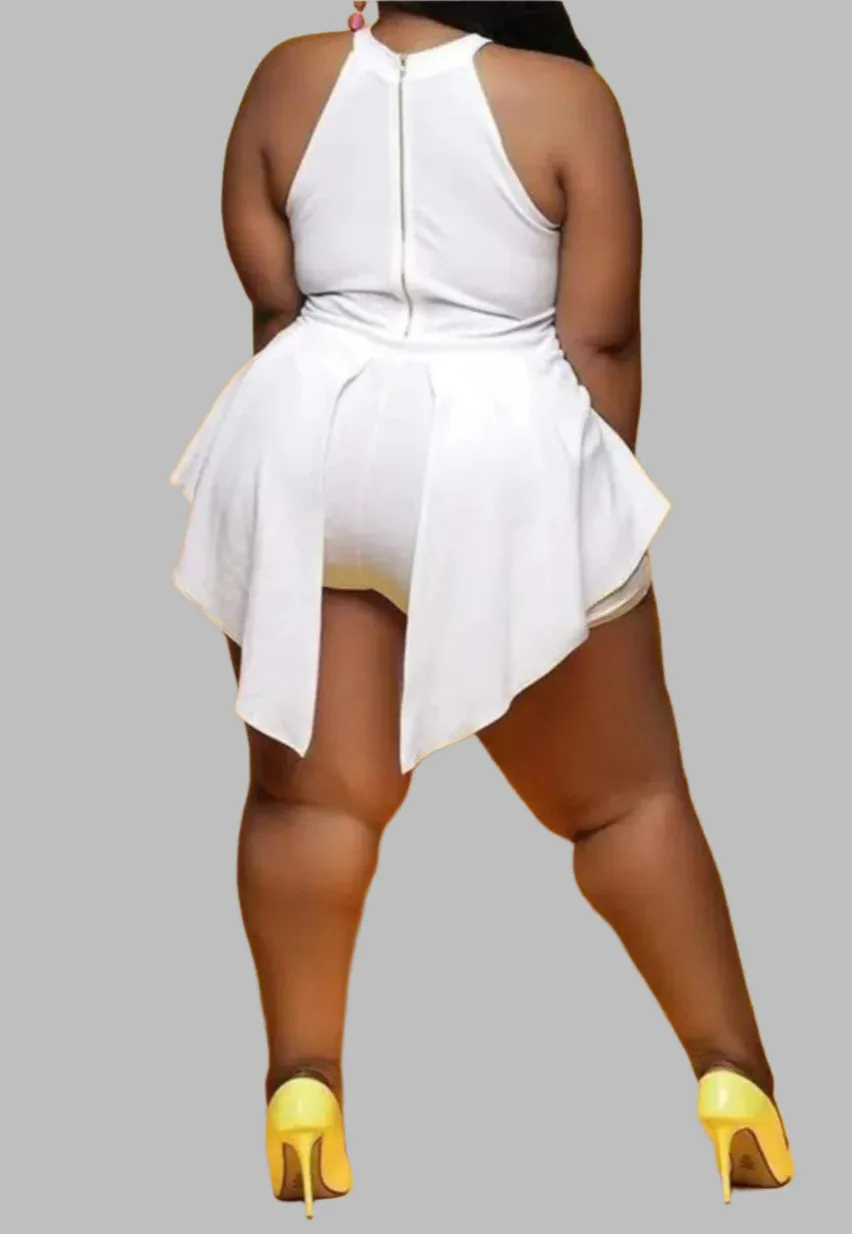 WOMEN "Elegant White Sleeveless Skorts Jumpsuit"