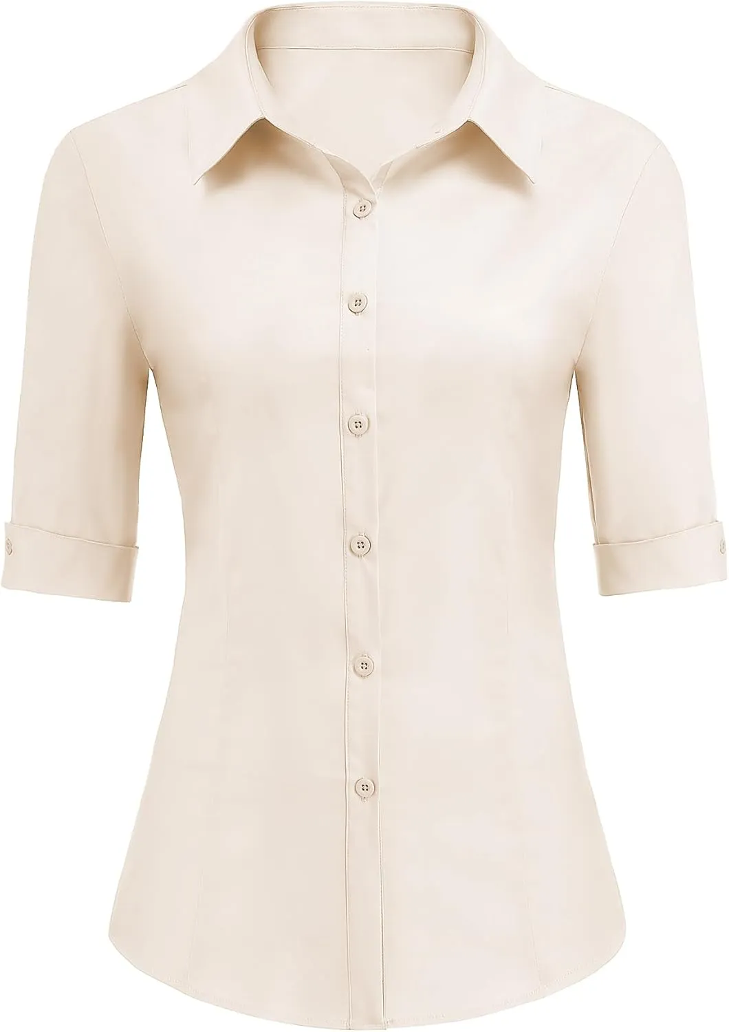 Zeagoo Womens Button Down Shirts 3/4 Sleeve Dress Blouses Business Casual Collared Oxford Tops