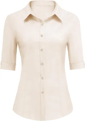 Zeagoo Womens Button Down Shirts 3/4 Sleeve Dress Blouses Business Casual Collared Oxford Tops